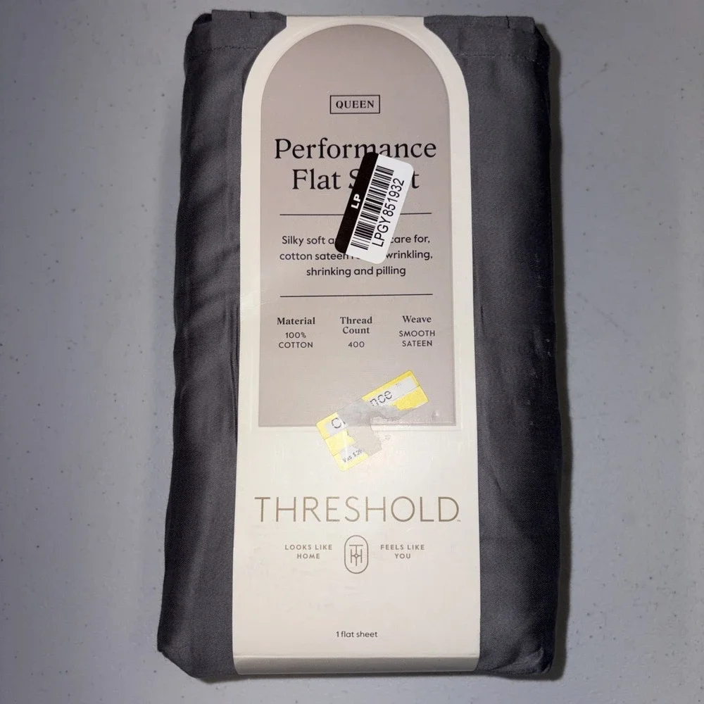 Threshold Queen Size 400 Thread Count Performance Flat Sheet - Radiant Gray